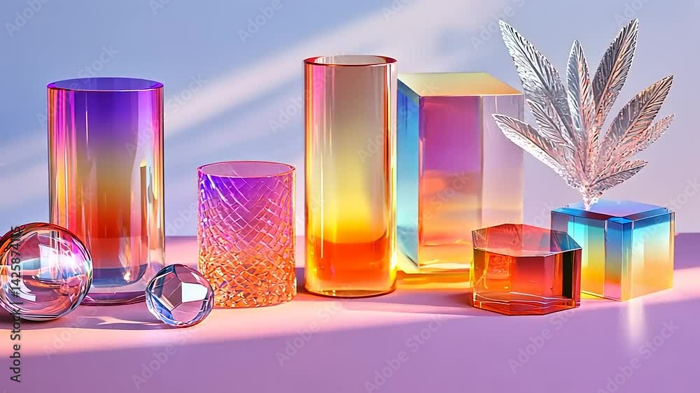 Colorful Glass Objects in Bright Light Reflection Display Colorful Glass Objects in Bright Light Reflection Display