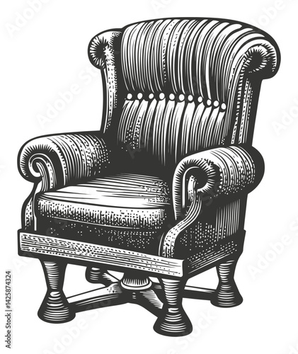 Vintage Hand-Drawn Armchair Illustration in Black and White Style