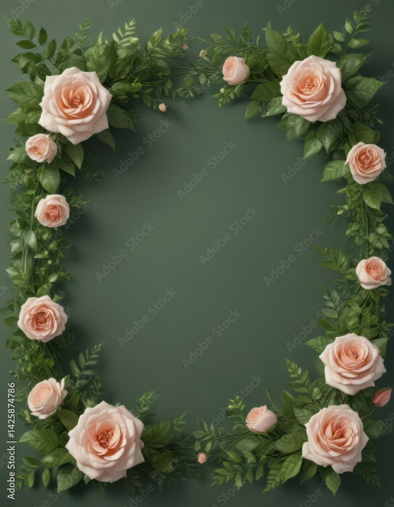 custom made wallpaper toronto digitalElegant rose bloom & lush green leaves create a natural frame  Perfect for invitations or announcements , space, love, vibrant