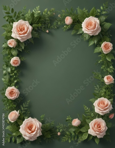 Wallpaper Mural Elegant rose bloom & lush green leaves create a natural frame  Perfect for invitations or announcements , space, love, vibrant Torontodigital.ca