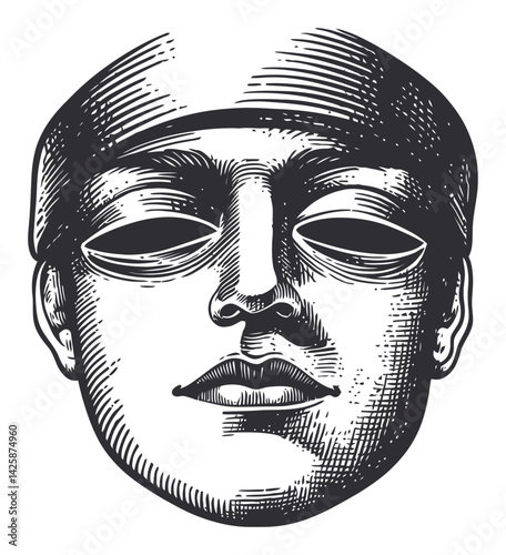 Hand-Drawn Illustration of a Stylized Human Face with Headband