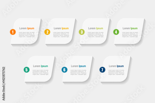 business concept with 7 steps infographics,  rectangle shape and multicolor label ,design for workflow layout, diagram, annual report, web design. vector