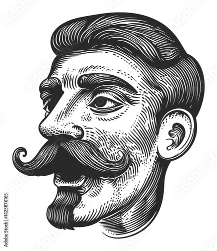 Vintage Hand-Drawn Illustration of a Mustachioed Man's Profile