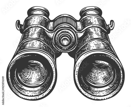 Hand Drawn Illustration of Vintage Binoculars in Detailed Style