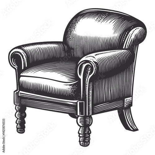 Hand-Drawn Illustration of a Classic Upholstered Armchair Design