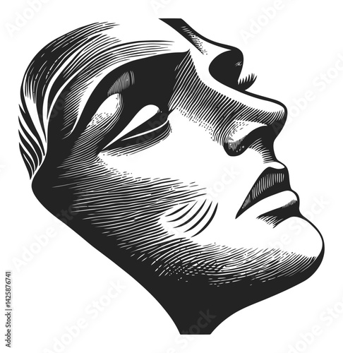 Hand-Drawn Illustration of a Contemplative Profile Facing Upward