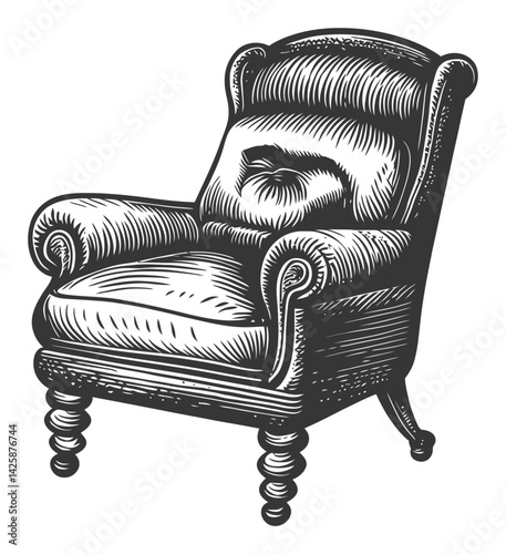 Detailed Hand Drawn Illustration of a Vintage Armchair Design