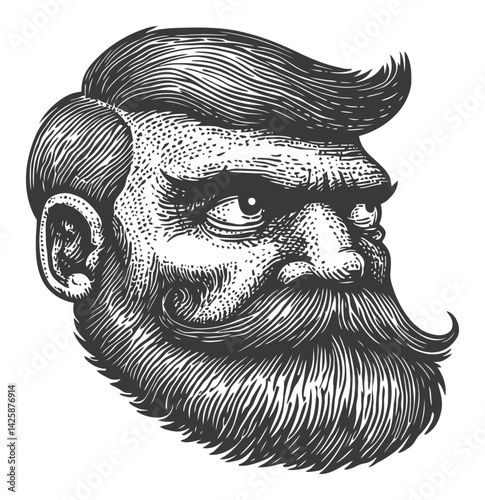 Hand Drawn Illustration of a Classic Stylized Man with Beard