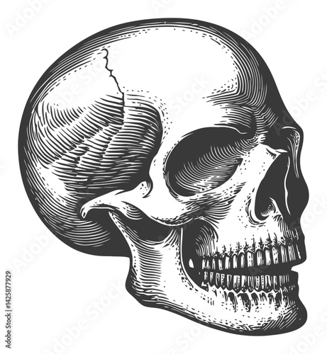 Hand-Drawn Illustration of a Skull in Vintage Style for Artistic Use