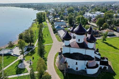 Kargopol, Russia, church, historical center drone view, photography from above photo