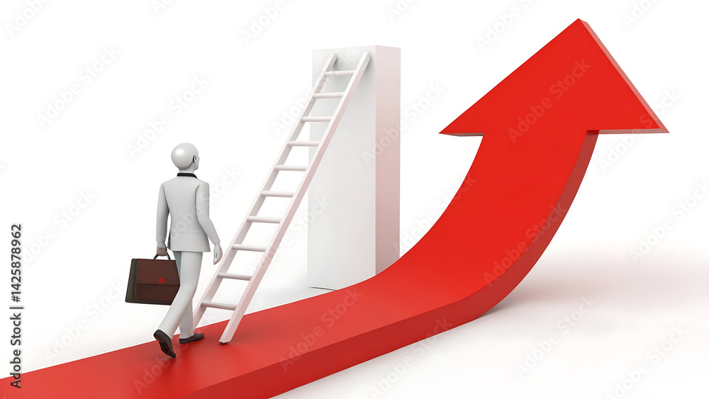 3D Render of Business Success Concept with Red Arrow Climb 3D Render of Business Success Concept with Red Arrow Climb