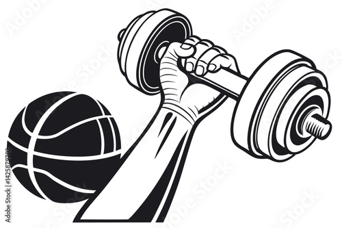 Illustration of a human hand with a barbell