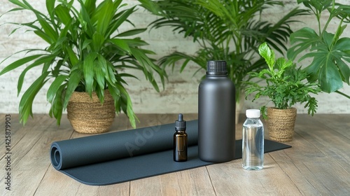 Wellness lifestyle yoga mat fitness health products still life