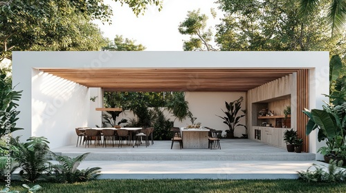 Modern outdoor kitchen with dining area