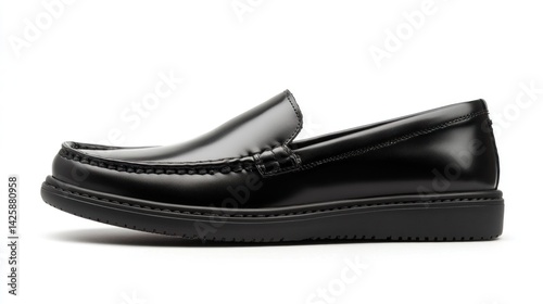 Black leather slip-on loafer