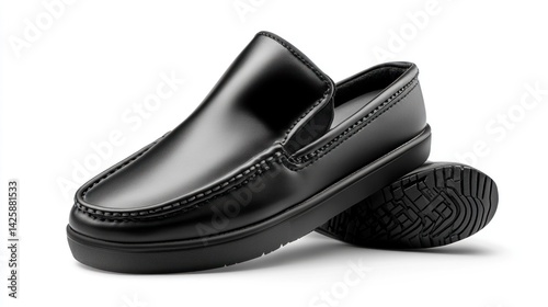 Stylish black leather slip-on loafer with comfortable sole