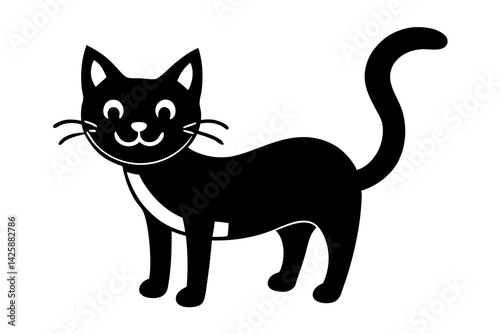 Retro Smiling Cat with Cartoon Feet - Outline Doodle, Pastel Colors, White Background