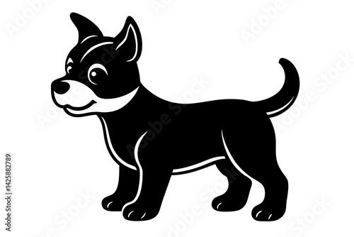 Playful Puppy with Stubby Legs - Retro Sticker Style, Thick Outline, Soft Colors