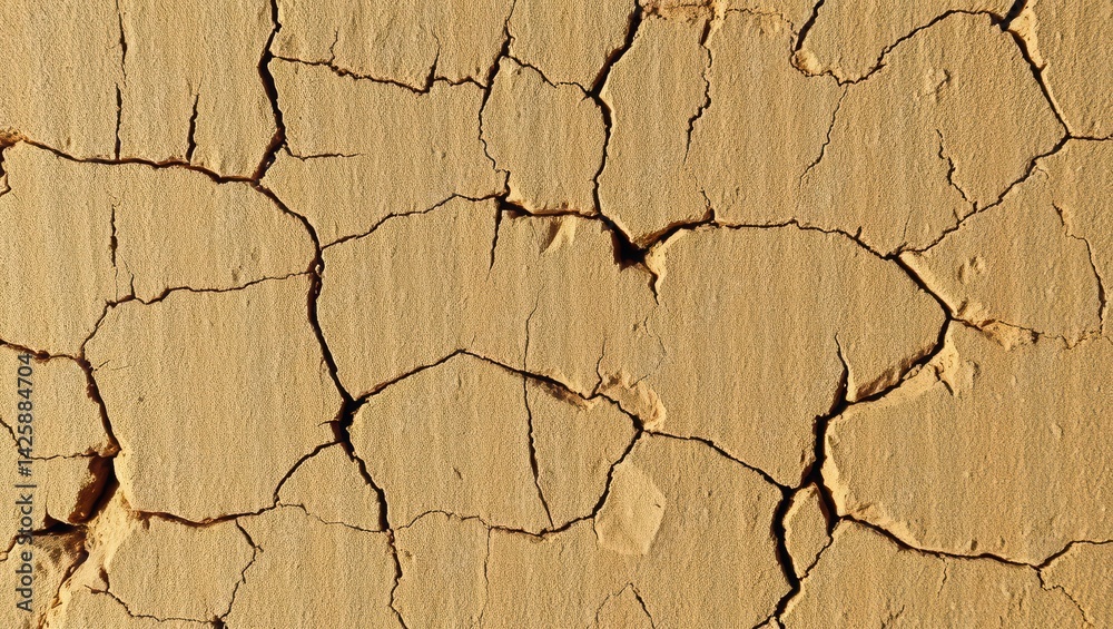 Fototapeta premium Dry cracked earth texture background with many fissures and crevices detail