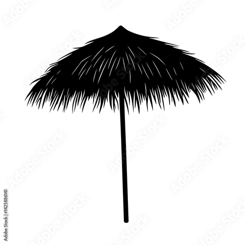 Thatch umbrella in a tropical style for beach and vacation themes