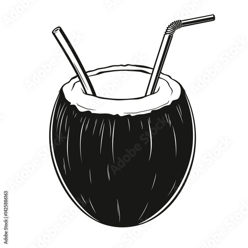 Coconut drink in a tropical style for refreshment and holiday concepts