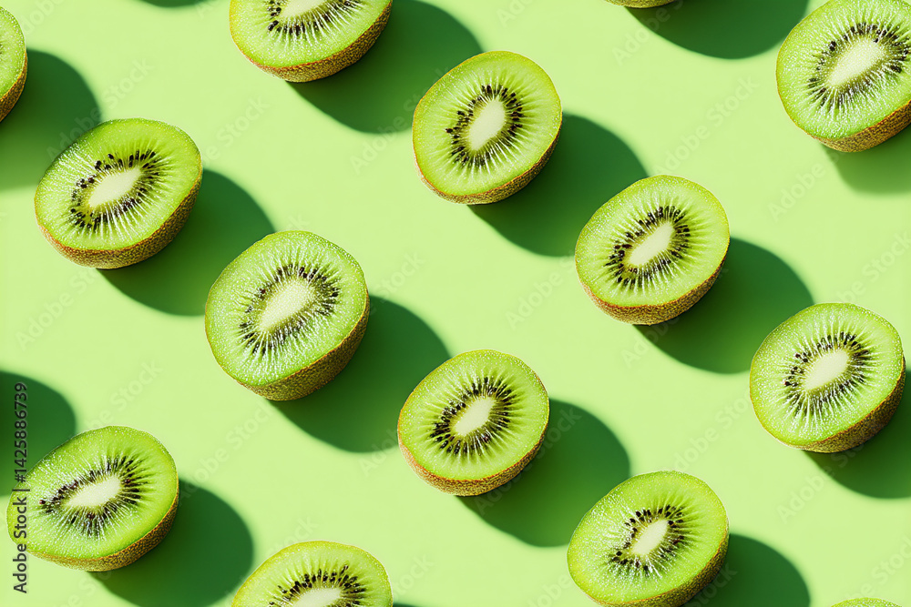 Fototapeta premium Many kiwis on a light green background