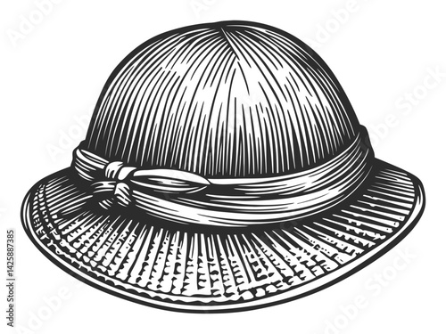 Hand Drawn Vintage Straw Hat Illustration for Creative Projects