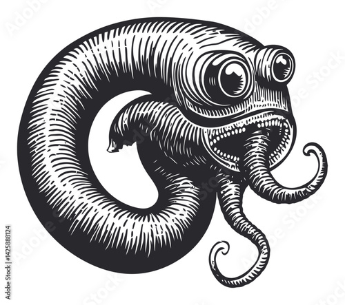 Hand-Drawn Illustration of a Unique Creature Design with Tentacles