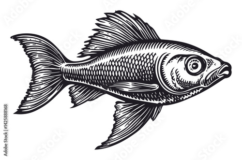 Hand Drawn Illustration of a Realistic Fish in Vintage Style
