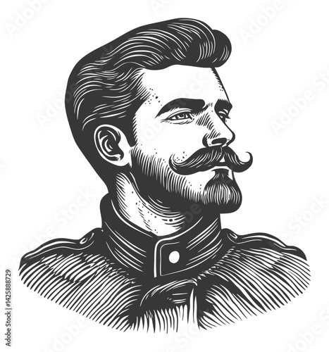 Vintage Hand-Drawn Illustration of a Stylish Man with Mustache