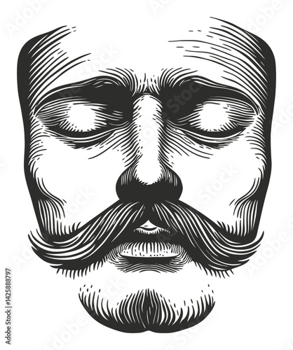 Vintage Hand-Drawn Illustration of a Man's Face and Mustache