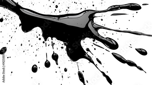 Abstract Black Ink Splatter: A Dynamic Display of  Fluid Art