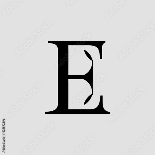 Black and white abstract letter E vector icon – modern, minimal design ideal for logos, branding, monograms, and graphic design use. Stylish and versatile symbol.