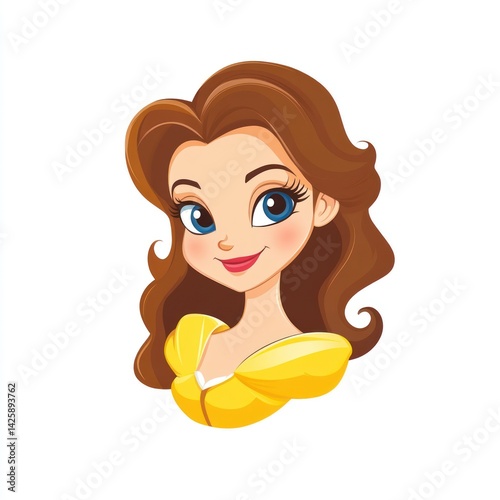 Cartoon Belle portrait, cheerful expression, isolated background, suitable for children's media