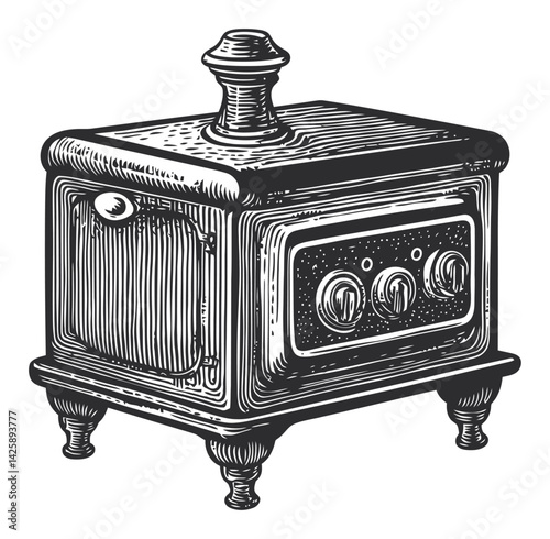 Vintage Hand-Drawn Illustration of a Classic Stove Design