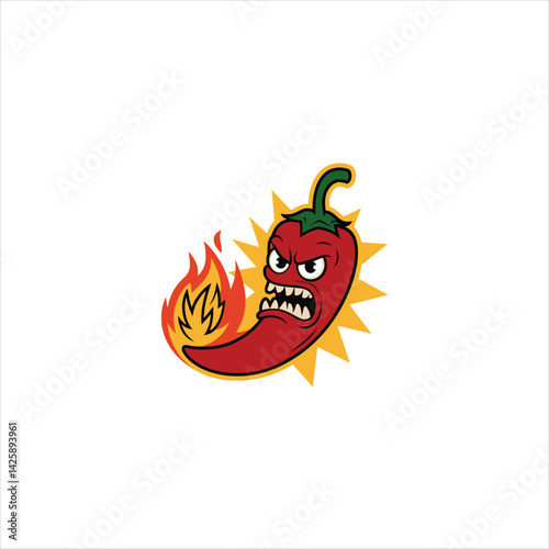 Angry cartoon chili pepper, fierce expression 