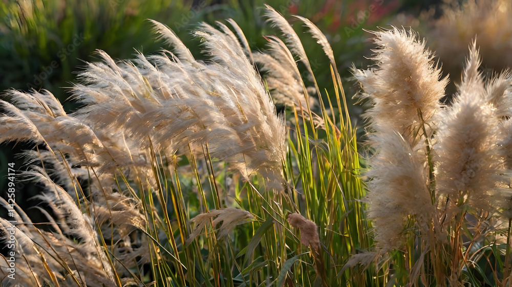 Close-up of fluffy ornamental grasses.