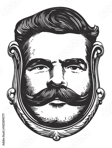 Detailed Black and White Hand-Drawn Illustration of a Man's Face