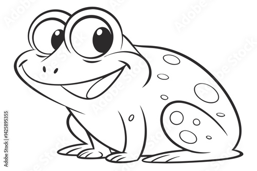 Smiling Cartoon Frog Outline, Black and White Vector Illustration for Coloring Book.