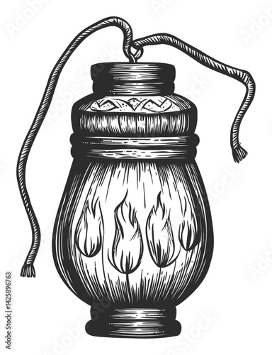 Hand Drawn Vintage Lantern Design with Floral Elements Illustration