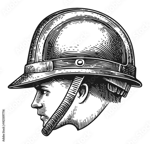 Hand Drawn Illustration of a Soldier's Profile Wearing a Helmet