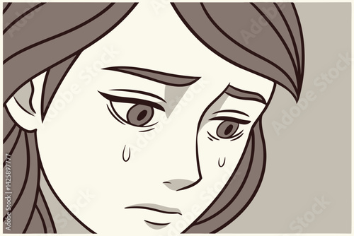 Sad Character Vector with Rolling Tears Looking Down