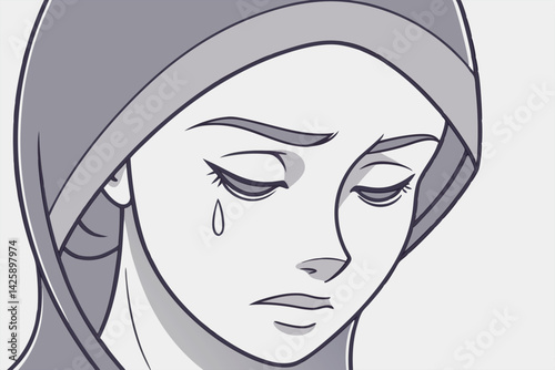 Sad Character Vector with Rolling Tears Looking Down
