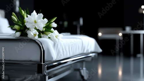 Hospital bed with sympathy flowers