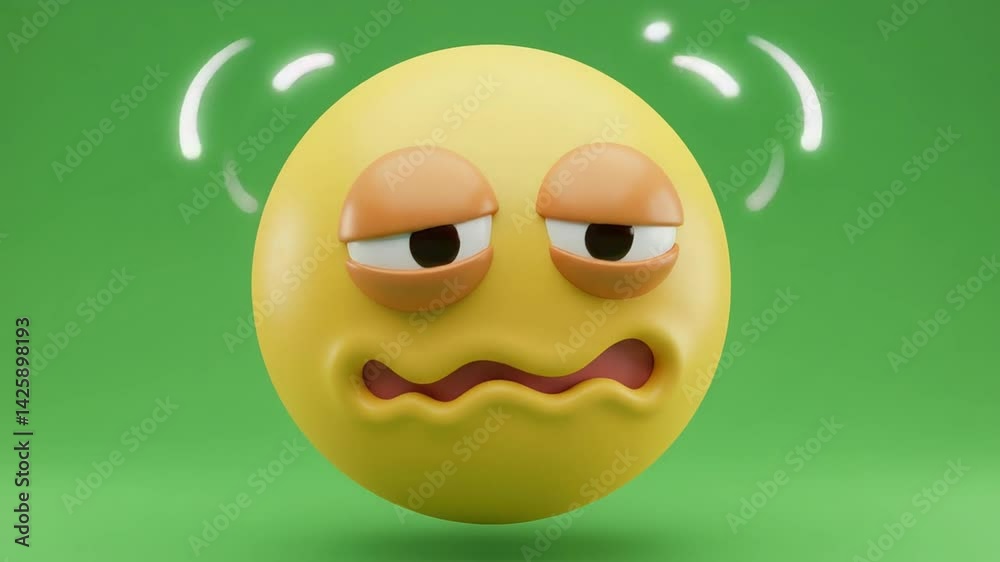 3D Render of a Sick Emoji: A digital illustration of a yellow emoticon conveying illness or nausea.