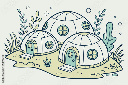 Whimsical Cartoon Houses Illustration with Fantasy Elements and Clean Vector Style