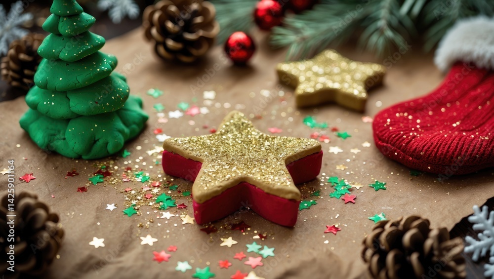 DIY Salt Dough Toys for Christmas Decorations with Glitter Stars