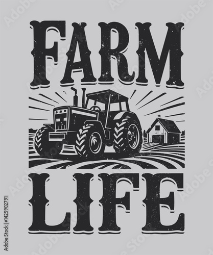 Vintage Tractor Driving Clip Art T-Shirt Design, Funny Farm Life Shirt for Country Style Clothing Lovers