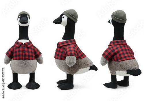 Plush Canada Goose wearing flannel outfit and hat is a cozy addition to any collection