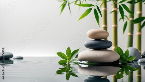 Spa background featuring pebbles and bamboo